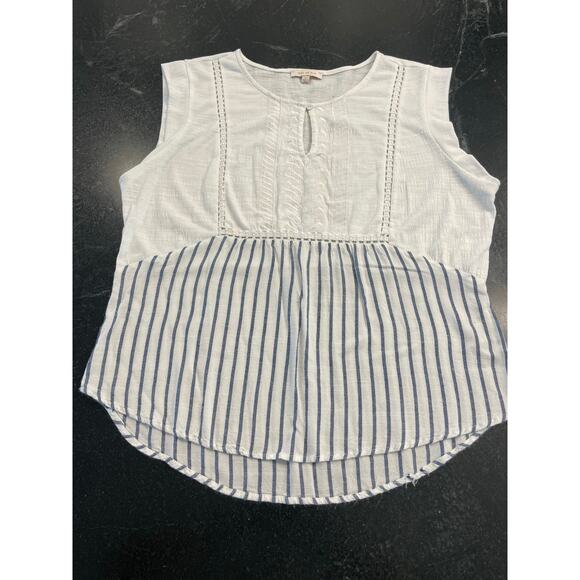 Skies are Blue sleeveless navy and white stripe tank top LG - Picture 1 of 7